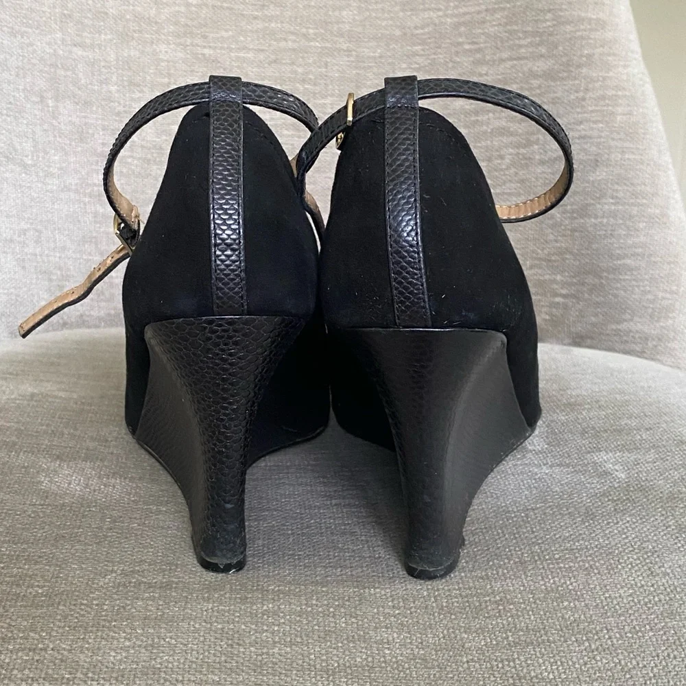 Ann Taylor Black Suede Peep Toe Wedges - Picture 7 of 13